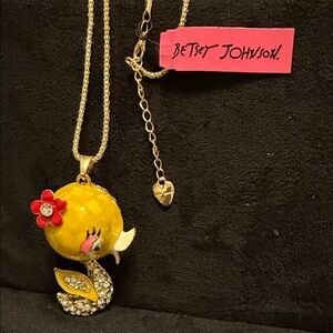 Betsey Johnson Yellow Bird Necklace with Red Flower